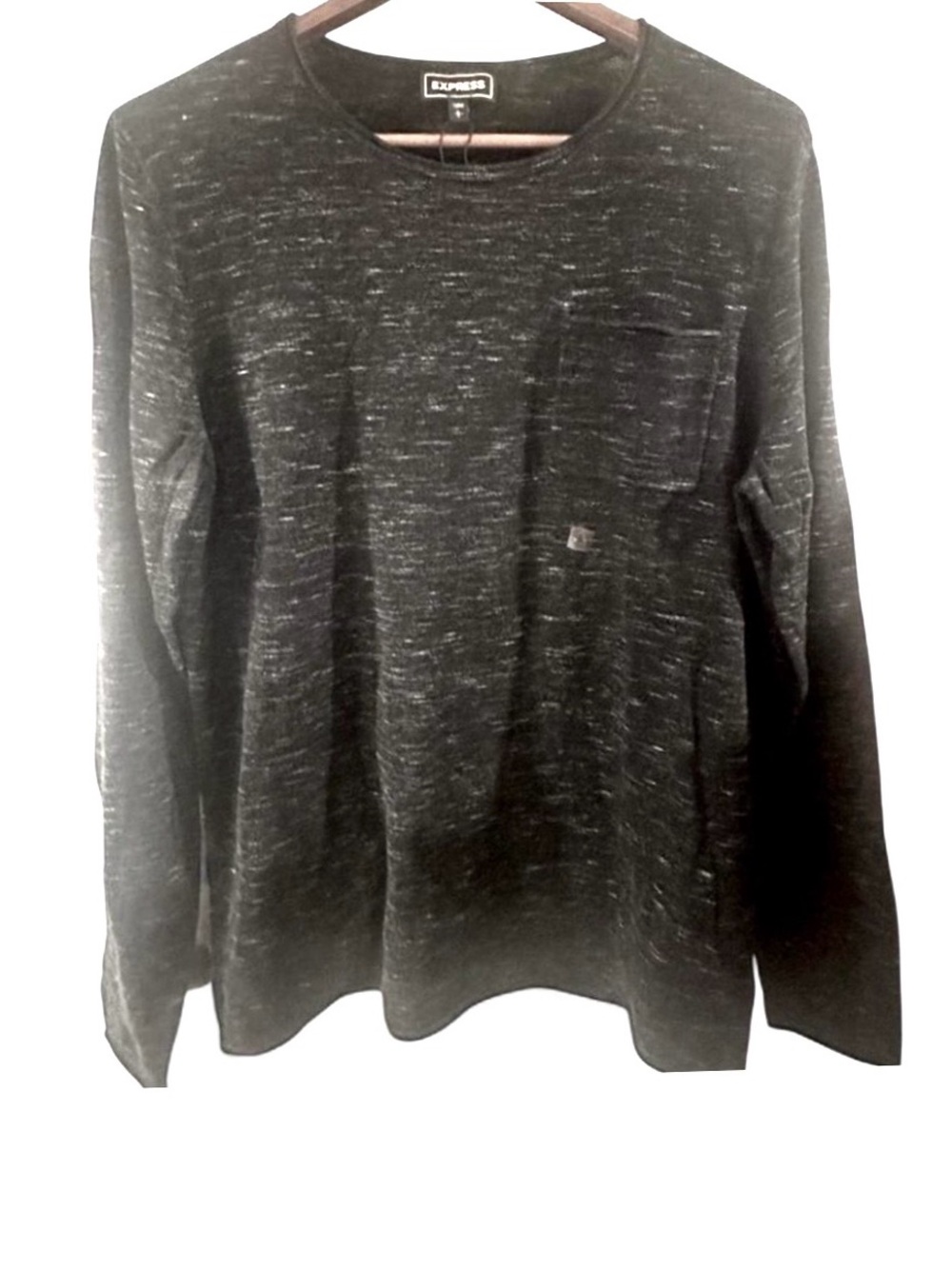 Express Marled Black Lightweight Crewneck Sweater with Pocket Size Men’s Large